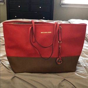 Michael Kors large tote in orange and brown